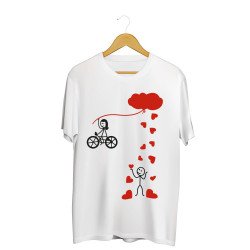 Printernet Playera De Manga Corta con Diseño de Amor y amistad, Bicicleta de Amor