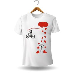 Printernet Playera De Manga Corta con Diseño de Amor y amistad, Bicicleta de Amor